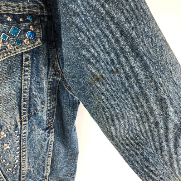 Freego Mens Denim Jacket Western Rhinestones Embellished Vintage Retro Trucker M - Picture 4 of 8